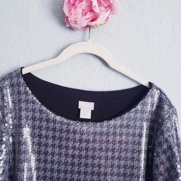 Chicos Houndstooth Sequin Long Sleeve Tunic - Picture 5 of 9